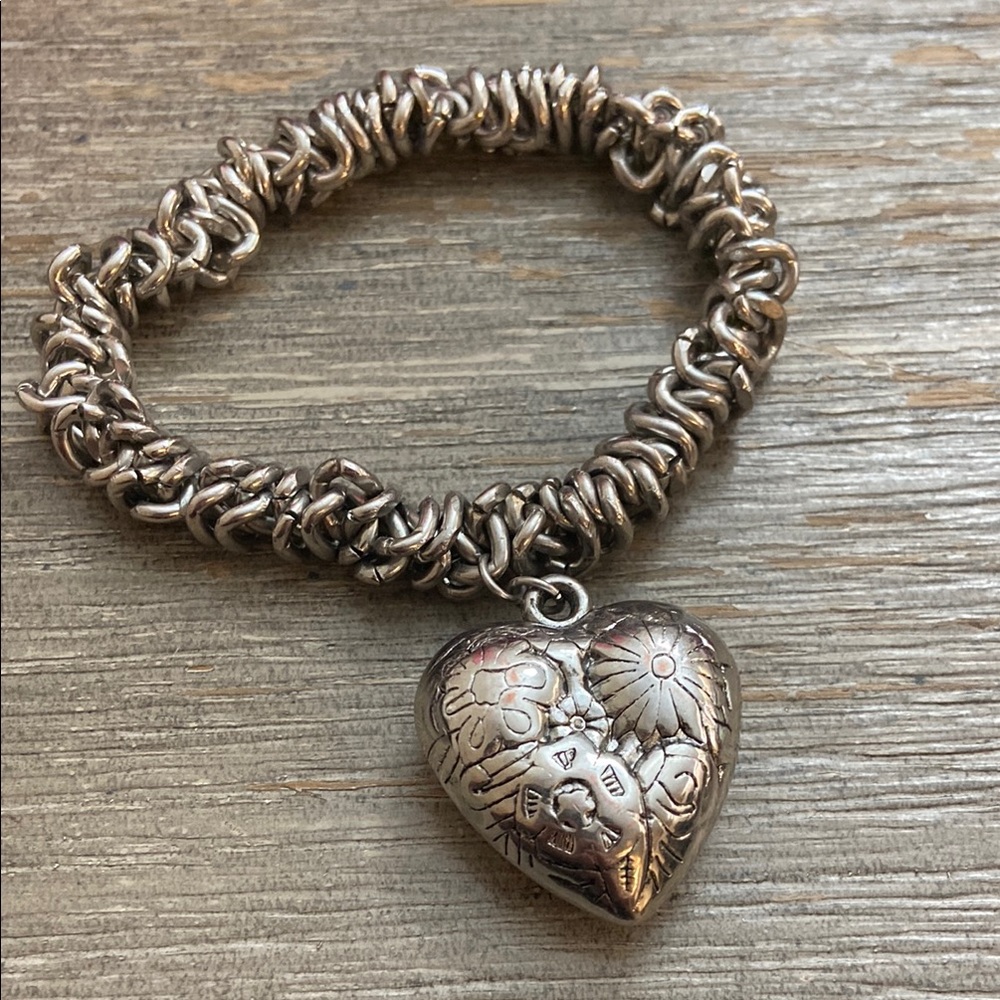 Vintage Silver Heart Charm Bracelet